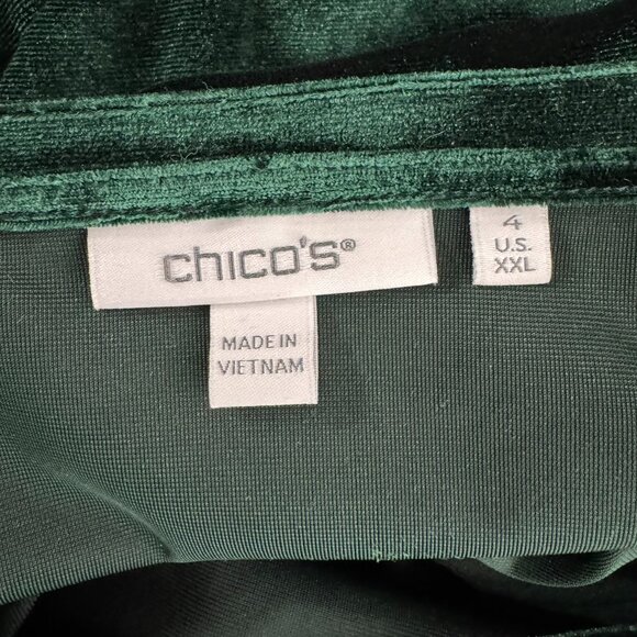 Chico's Velvet Top Womens Size 4 Green Puff Sleeve Romantic Holiday TP-3264 - Picture 6 of 8